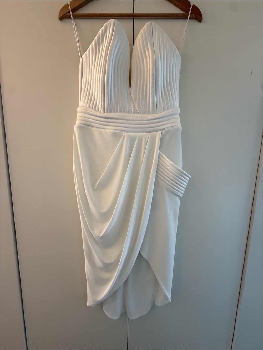 Zhivago White Pleated Bodice Draped Mini Dress